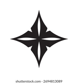 Modern Minimalist Four Point Star Vector Icon Symmetrical Geometric Compass Rose Silhouette Logo Element for Branding and Graphic Design