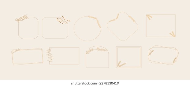 Modern Minimalist Frame Rustic Aesthetic Collection. Set of Decorative Boho Style Illustration 
