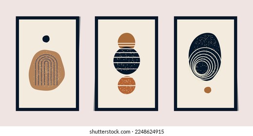 Modern minimalist geometric abstract poster set. Wall creative decor. Vector illustration.