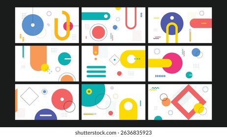 Modern and minimalist geometric background vectors featuring lines, circles, triangles, and abstract shapes. Perfect for web design, social media, packaging, and creative digital projects.