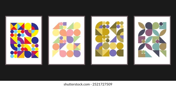 Modern minimalist geometric bauhaus pattern background. Abstract circle, triangle and square art. Trendy bauhaus pattern set