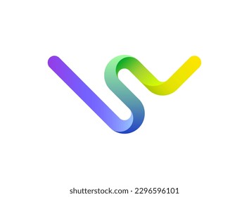 Modern minimalist geometric colorful purple, blue, green, yellow 3d vector logo, monogram, app icon. Letter WS, SW, W, S logo