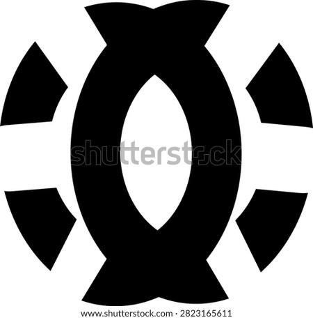 Modern minimalist geometric logo icon featuring an oval shape surrounded by symmetrical accents, ideal for technology, tribal-inspired brands, or modern emblems.