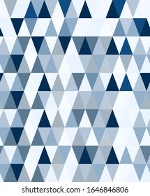 Modern minimalist geometric seamless pattern with triangles colored in shades of classic blue. Abstract geometric contemporary vector pattern.