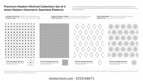 Modern, Minimalist and Geometric Seamless Pattern Set. Arabic, Persian, and Oriental Design bundle. vector illustration