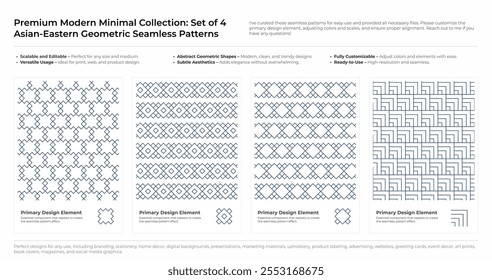 Modern, Minimalist and Geometric Seamless Pattern Set. Arabic, Persian, and Oriental Design bundle. vector illustration
