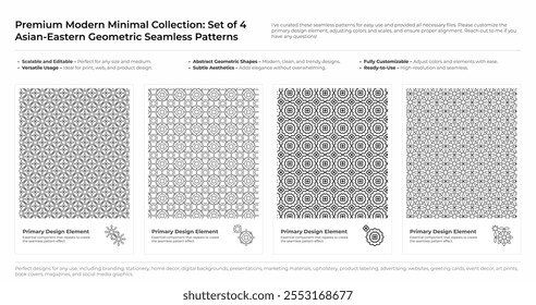 Modern, Minimalist and Geometric Seamless Pattern Set. Arabic, Persian, and Oriental Design bundle. vector illustration