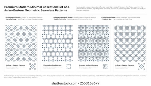 Modern, Minimalist and Geometric Seamless Pattern Set. Arabic, Persian, and Oriental Design bundle. vector illustration