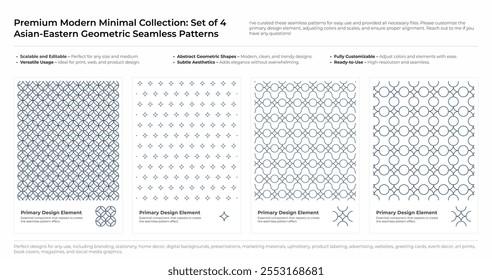 Modern, Minimalist and Geometric Seamless Pattern Set. Arabic, Persian, and Oriental Design bundle. vector illustration
