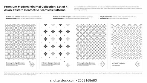 Modern, Minimalist and Geometric Seamless Pattern Set. Arabic, Persian, and Oriental Design bundle. vector illustration