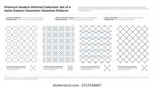 Modern, Minimalist and Geometric Seamless Pattern Set. Arabic, Persian, and Oriental Design bundle. vector illustration