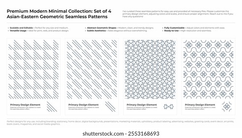Modern, Minimalist and Geometric Seamless Pattern Set. Arabic, Persian, and Oriental Design bundle. vector illustration