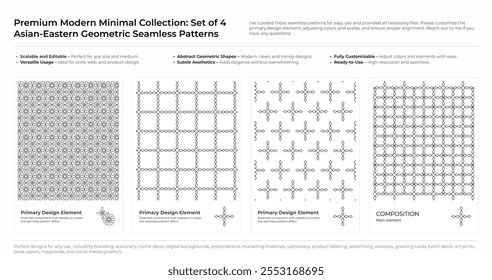 Modern, Minimalist and Geometric Seamless Pattern Set. Arabic, Persian, and Oriental Design bundle. vector illustration