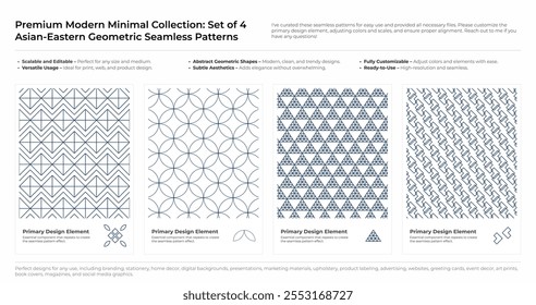 Conjunto de padrões moderno, minimalista e geométrico sem emenda. Árabe, Persa e Oriental Design bundle. ilustração vetorial
