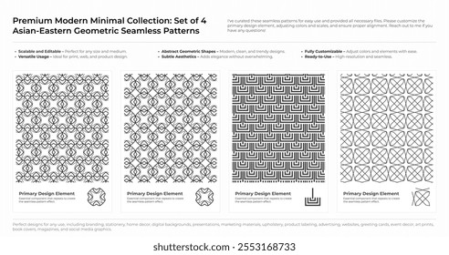 Modern, Minimalist and Geometric Seamless Pattern Set. Arabic, Persian, and Oriental Design bundle. vector illustration