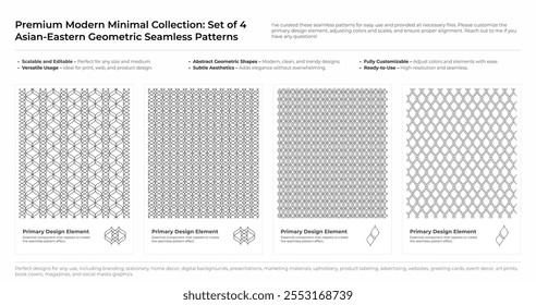Modern, Minimalist and Geometric Seamless Pattern Set. Arabic, Persian, and Oriental Design bundle. vector illustration