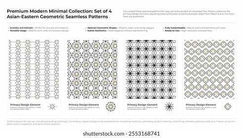 Conjunto de padrões moderno, minimalista e geométrico sem emenda. Árabe, Persa e Oriental Design bundle. ilustração vetorial