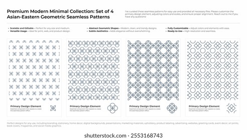 Modern, Minimalist and Geometric Seamless Pattern Set. Arabic, Persian, and Oriental Design bundle. vector illustration