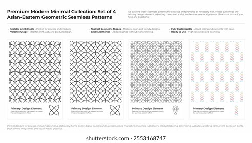 Modern, Minimalist and Geometric Seamless Pattern Set. Arabic, Persian, and Oriental Design bundle. vector illustration