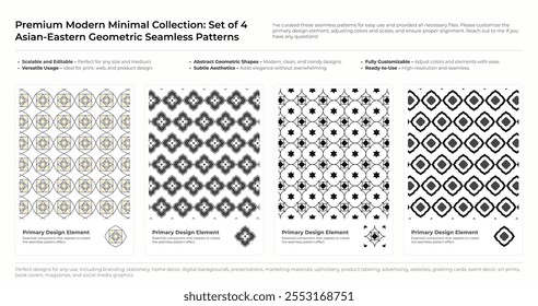 Modern, Minimalist and Geometric Seamless Pattern Set. Arabic, Persian, and Oriental Design bundle. vector illustration