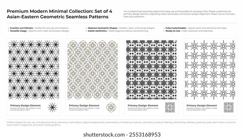 Modern, Minimalist and Geometric Seamless Pattern Set. Arabic, Persian, and Oriental Design bundle. vector illustration