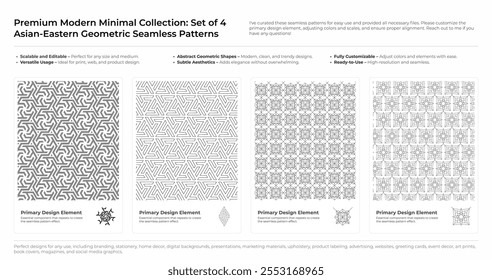 Modern, Minimalist and Geometric Seamless Pattern Set. Arabic, Persian, and Oriental Design bundle. vector illustration