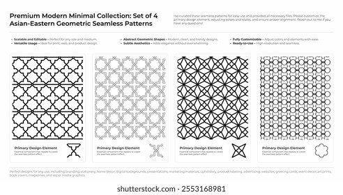 Conjunto de padrões moderno, minimalista e geométrico sem emenda. Árabe, Persa e Oriental Design bundle. ilustração vetorial