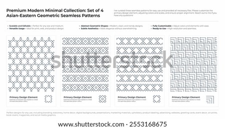 Modern, Minimalist and Geometric Seamless Pattern Set. Arabic, Persian, and Oriental Design bundle. vector illustration