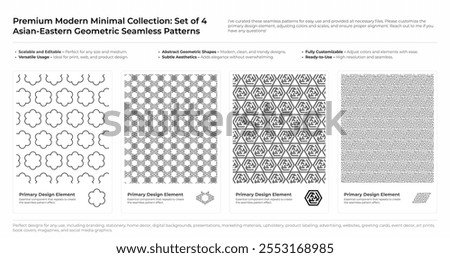 Modern, Minimalist and Geometric Seamless Pattern Set. Arabic, Persian, and Oriental Design bundle. vector illustration
