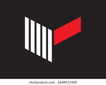 Modern Minimalist Geometric Shape Logo Design With White Stripes and Red Accent