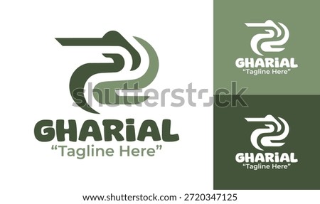A modern minimalist gharial logo created for conservation campaigns and endangered species branding.