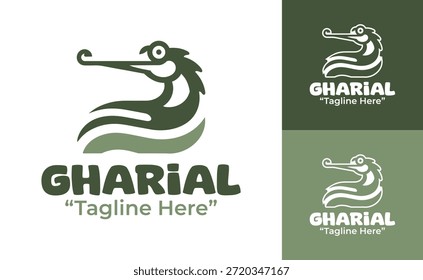 Um moderno design minimalista do logotipo gavial criado para marcas de vida selvagem e sistemas de identidade de conservação de água doce.