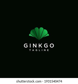 Modern Minimalist Ginkgo Leaf Logo Template in Dark Green Background