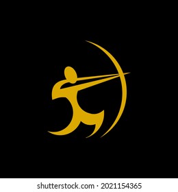 Modern, Minimalist Gold Colored Archery Sport Logo Vector Silhouette Illustration