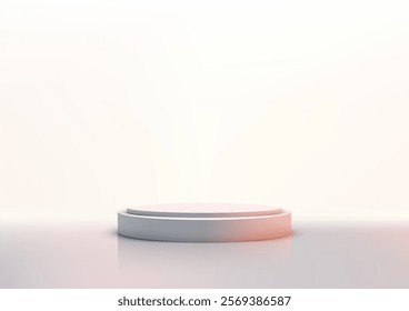 A modern minimalist gradient platform in blue and pink on a bright reflective white surface, perfect for showcasing products and creating professional branding visuals for mockups and advertising.