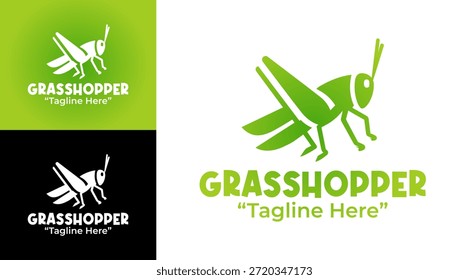 Ein modernes minimalistisches Grashüpfer-Logo, das für umweltfreundliche Marken und Outdoor-Lifestyle-Identität entwickelt wurde.