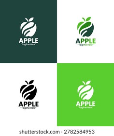 A modern minimalist green apple fruit logo in light and dark green flat style created for organic branding and healthy identity applications