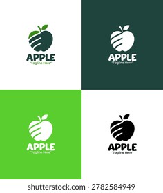 A modern minimalist green apple logo with flat light and dark green fruit visuals designed for healthy branding and fresh business identity use