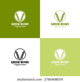 A modern minimalist green beans emblem in green colors created for farm branding, fresh identity, and healthy food business use