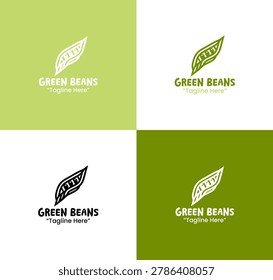 A modern minimalist green beans icon in green tones crafted for eco branding, vegetable identity, and healthy logo applications