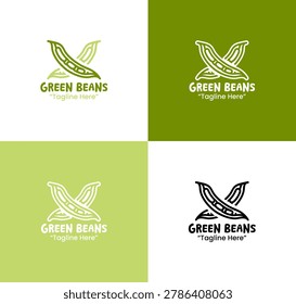 A modern minimalist green beans logo in green tones designed for organic branding, healthy identity, and vegetable logo applications
