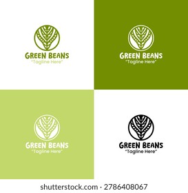A modern minimalist green beans logo in green colors developed for natural branding, healthy identity, and fresh food logo use