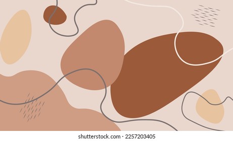 Modern minimalist hand drawn Bohemian-inspired abstract background art with flowing lines and shapes in neutral tones, creating a unique and aesthetically pleasing composition. 