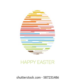 Modern minimalist happy easter card with egg made from colorful lines
