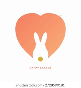 Modern Minimalist Happy Easter Sunday Poster with Stylized Rabbit Silhouette and Peach Heart for Social Media Marketing and Branding