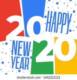Modern minimalist Happy New Year card for 2020 with main big numbers. Brochure design template, poster, card, banner. Vector illustration. Vector illustration. Isolated on white background.