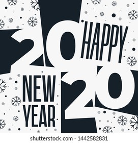 Modern minimalist Happy New Year card for 2020 with main big numbers. Brochure design template, poster, card, banner. Vector illustration. Black vector illustration. Isolated on white background.