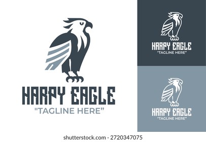 Un moderno logotipo minimalista de águila arpía diseñado para marcas de vida silvestre, proyectos de conservación e identidades visuales poderosas.