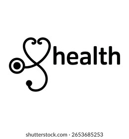 Modern minimalist health logo featuring a stethoscope integrated creatively with the word health