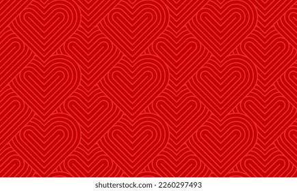 Modern and minimalist heart pattern background with red heart lines. Printable vector container background for Valentine's Day.